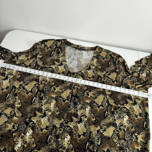 Ulla Popken Tunic Womens 32 Brown Snake Animal Print Button Front Top Travel - Picture 8 of 13